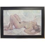 Large A E HANCE modernist oil on board, "Reclining female nude", framed 58 x 89 cm Fine, without