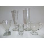 Small collection of Victorian glassware to include 2 champagne flutes, a custard cup, shot glass etc