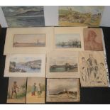 Collection of 11 various watercolours & pastels etc, all unframed