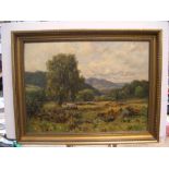 Richard Gay SOMERSET (1848-1928) oil on relined canvas, "Cows in extensive country landscape",