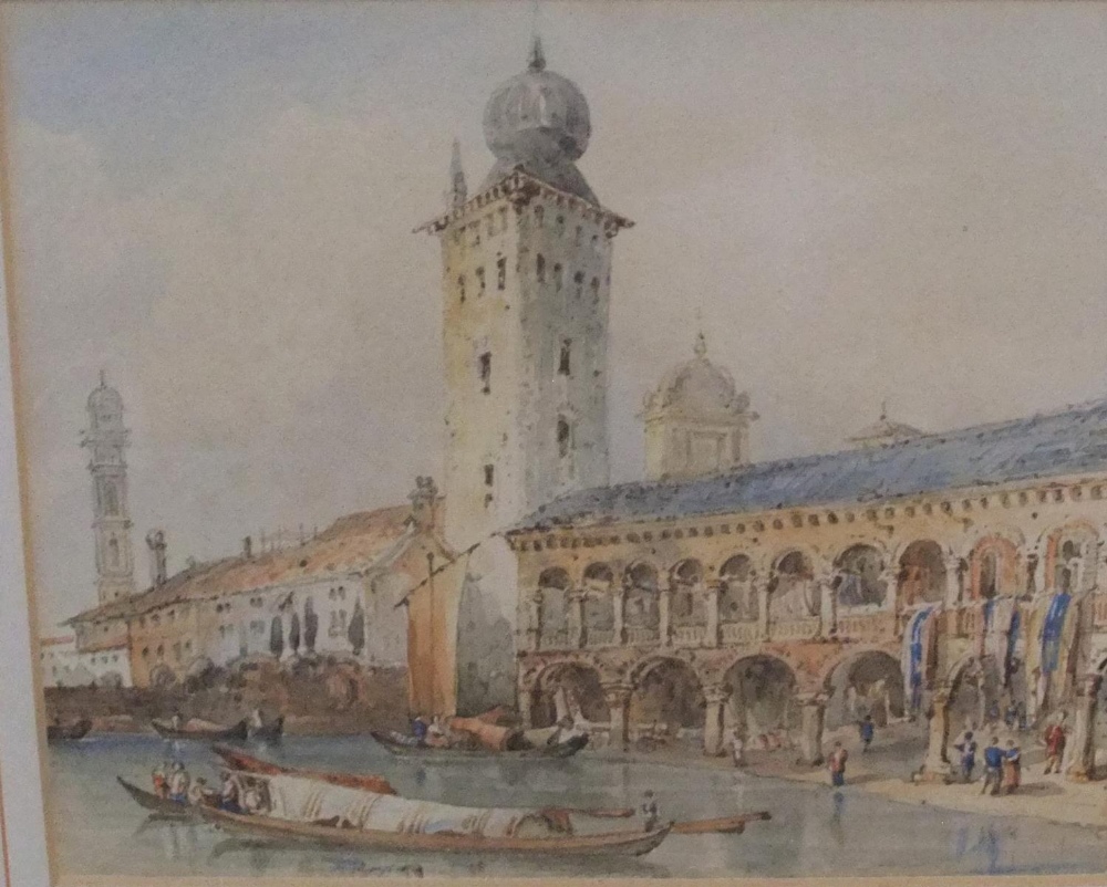 After Francesco GUARDI (1712-1793), unsigned pair of late Victorian watercolours depicting Venice - Image 2 of 3