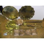 Good collection of brass-ware including 3 brass hammered trays etc