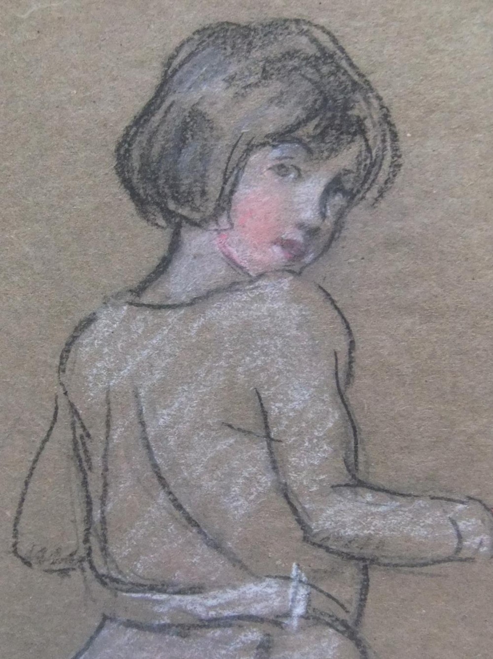 Provenanced, Harry John PEARSON (1872-1933), chalks, full length portrait of the artists niece, - Image 3 of 5