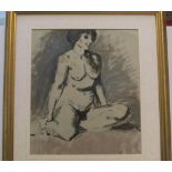 Unsigned, post-impressionist oil on board, of a naked women posing, framed, 33 x 30 cm Fine and