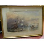 Large, Charles BENTLEY (1806-1854) watercolour "Ship wreak off Dover", modern mount, frame and is