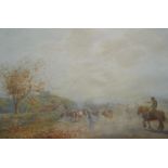 Patrick Lewis Forbes (died 1893) watercolour "Herding cattle", signed under mount, mounted but