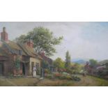 Frank Rawlings OFFER (1847-1932) oil "English country cottage" in original frame, signed. 24 x 40 cm