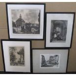 3 antique etchings including a high quality, Arab scene & a print, all in old ebonised wood frames.