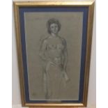 Edward Scott (1859-1918) 1902 charcoal heightened in white, "Female life study", initialled framed