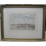 Indistinctly monogrammed, early 20thC watercolour "Cork waterfront", framed and glazed 21 x 33 cm