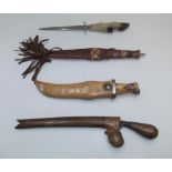 3 sheathed vintage knives (1 probably Inuit) & an old animals foot letter opener. All appear in good