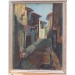 L Gosset 1964 oil on board, "French street scene", signed, dated and framed, 39 x 29 cm