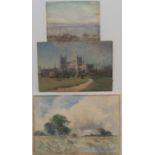 Harry Woods (1864-1929) Harvesting scene watercolour, and 2 others by different artists, all