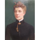 Unsigned, large oil on artists board, portrait of a young lady, circa 1900 in original, plain gilt
