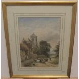 Robert SANDERSON (1848-1908) 1890 watercolour "Cattle & drover at Middleton, N Yorks" framed &