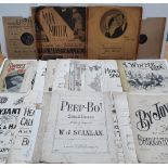 5 early 20thC records including Max Miller, His masters voice" & a collection of antique sheet music