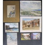 7 various 20thC watercolours by different artists, all unframed Different sizes Generally all in