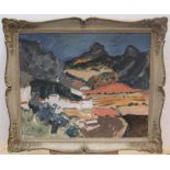 Sheila Macnab MACMILLAN (1928-2018) oil on card "Above Benojan, Spain", labelled, inscribed and