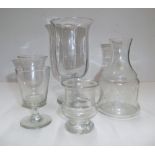 Small collection of Victorian glassware including a large rummer style glass and a carafe etc