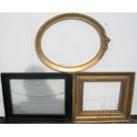 3 small antique frames of differing shapes, Internal measurements are - 31 x 44 cm (ebonised), 35