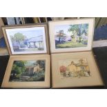 4 John B Clough watercolours/gouaches, all framed, some 1950s