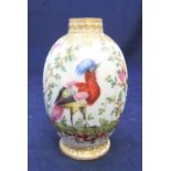 small antique Derby Chelsea hand-painted vase together with coloured pressed glass peacock vase
