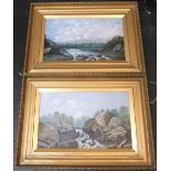 Pair of unsigned antique oil on artist boards, country scenes in original matching frames, Both