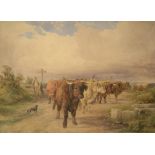 Large, William Henry PIGOTT (1810/35-1901) watercolour, Droving the cattle, signed, in original gilt