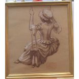 John HALL (1921-2006) chalks, lady on a swing, after Jean-Honoré FRAGONARD, stamped, framed, 38 x 33