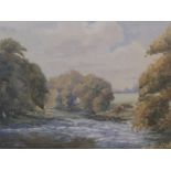 Large, Joseph WEST (1882-1958) watercolour, extensive river landscape", signed, framed and glazed,