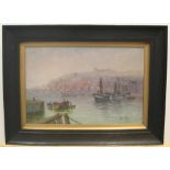 Jus Allen 1921 oil on board, "View of Whitby harbour" wood framed 33 x 51 cm Fine, clean condition