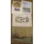 Collection of 5 20thC unframed pictures, 4 watercolours & 1 pastel by differing artists including