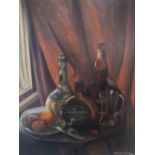 Large S MURRAY BLAIR 1954 still-life with bottles oil on canvas, signed and dated, original frame,