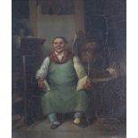 Unsigned 19thC oil on metal "Seated monk" in old gilt frame, 20 x 17 cm