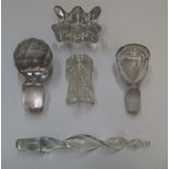 5 antique, ornate glass stoppers