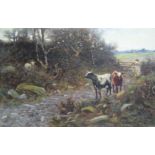 J G Morland 1888 impressionist watercolour "Cattle on a country track", 24 x 35 cm Fine with good