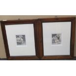 Pair of antique graphite portraits of Dutch peasants after Teniers, circa 1830, unsigned but info