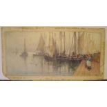 Large Frank Rousse impressionist watercolour "Penzance fishing fleet in dock", signed lower right