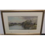 Frank GRESLEY (1855-1936) watercolour "Cattle watering at tranquil river", signed, framed and
