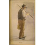 1879 watercolour of a workman returning home, initialled J.K., mounted but unframed 23 x 10 cm