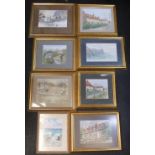 8 20thC English watercolours by differing artists, all nicely framed, Smallest measures 16 x 17 cm ,