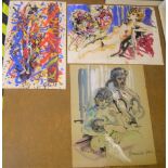 3 Hendrick Grise (USA 1917-1982) watercolours, 1 abstract & 2 females Ave size is approx 64 x 38