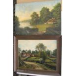 2 large old landscape oil on canvas paintings - for restoration.