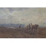 Large, Frank SALTFLEET (1860-1937), 1900 watercolour "Ploughing the fields", signed & dated,