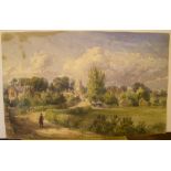 J J Fisher 1850s watercolour "Man on country road to Penshurst, Kent", unframed 26 x 41 cm Some