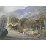 A C Goulstone c1860 watercolour "A rest by the river", signed, modern frame and mount, 21 x 29 cm