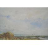 Claude HAYES (1852-1922) watercolour, hayrick in extensive summer landscape, signed and in