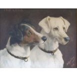 H Sperling, antique portrait picture of 2 Jack Russell Terriers, in original frame, 23 x 20 cm