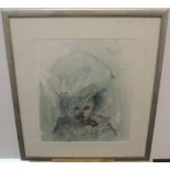 Indistinctly monogrammed (W) early 20thC impressionist watercolour portrait of a lady, framed and