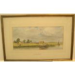 Large c1900 watercolour "View of a harvesting scene near Burton from across the river Trent",